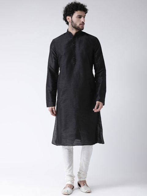 

TABARD Men Black Solid Straight Kurta