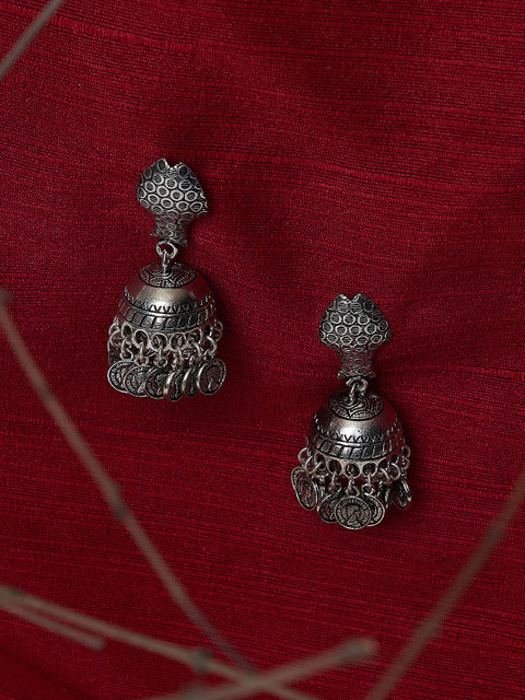 

ZeroKaata Silver-Toned Dome Shaped Jhumkas