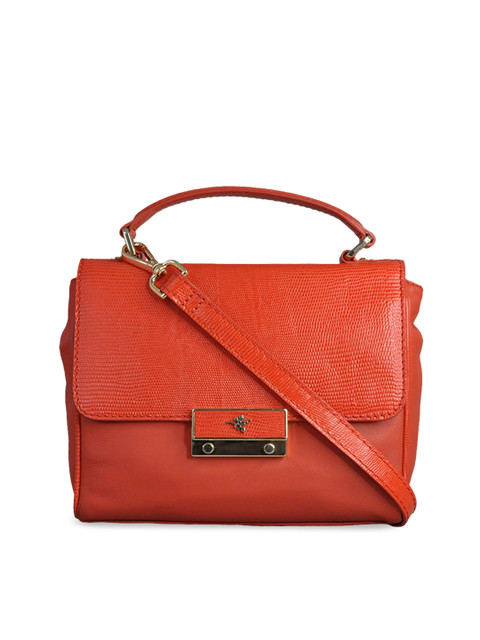 

ILEX Orange Solid Leather Handheld Bag