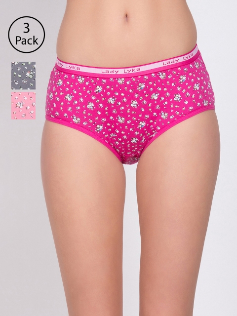

Lady Lyka Women Pack of 3 Printed Hipster Briefs IMPRESSION-1, Fuchsia