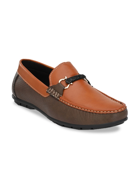 

Azzaro Black Men Brown Snakeskin Textured Loafers