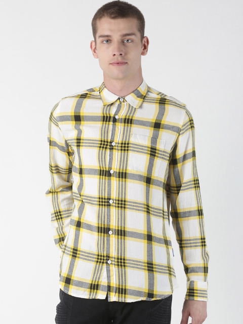 

Blue Saint Men White & Grey Slim Fit Checked Casual Shirt