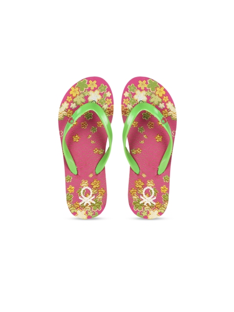 

United Colors of Benetton Boys Pink & Green Printed Thong Flip-Flops