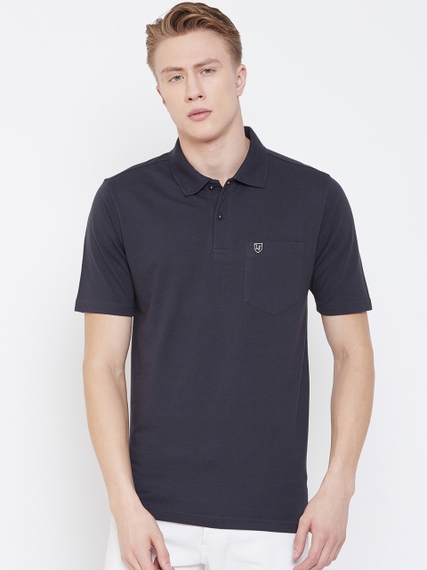 

NEVA Men Charcoal Grey Solid Polo Collar T-shirt