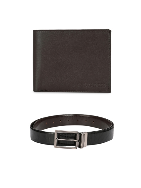Calvadoss Men Black & Brown Premium Belt & Wallet Gift Set