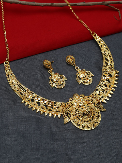 

ZeroKaata Gold-Plated Floral Handcrafted Jewellery Set