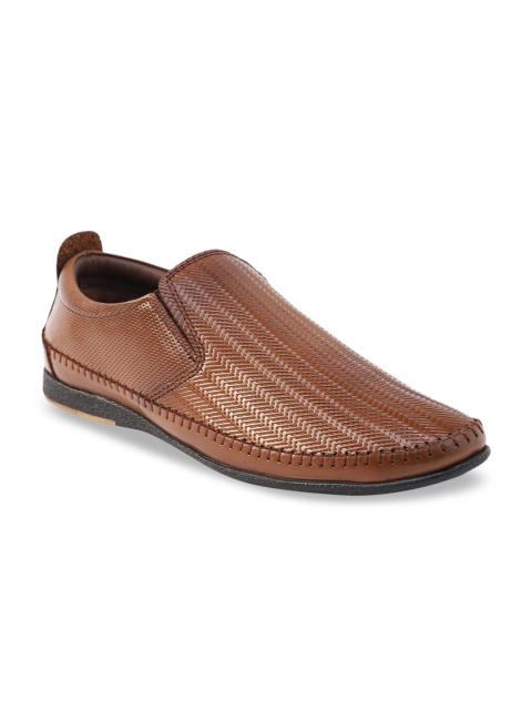 

Egoss Men Tan Brown Leather Slip-On Sneakers