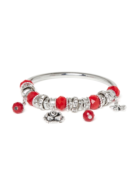 

ZeroKaata Red & Silver-Toned Handcrafted Flower Charm Bracelet