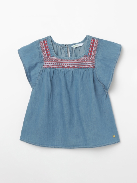 

Bossini Girls Blue Solid A-Line Pure Cotton Top