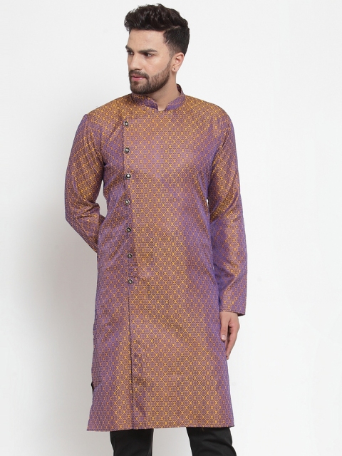 

Jompers Men Gold-Coloured & Purple Woven Design Straight Kurta