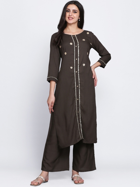 

Adizya Women Brown Embroidered Kurta with Palazzos