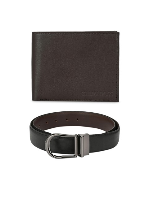 

Calvadoss Men Black & Brown Leather Belt & Wallet Accessory Gift Set