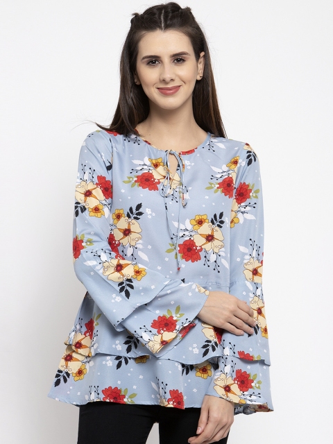 

Karmic Vision Women Blue Printed Tiered Top