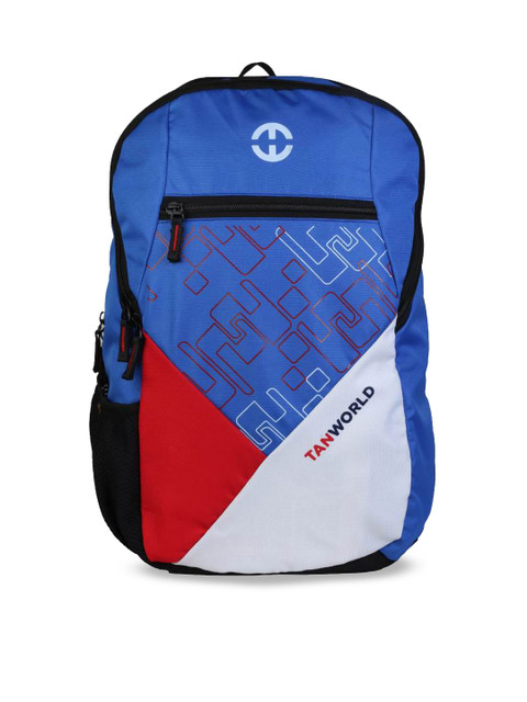 

TAN WORLD Unisex Navy Blue & Red Colourblocked Laptop Backpack