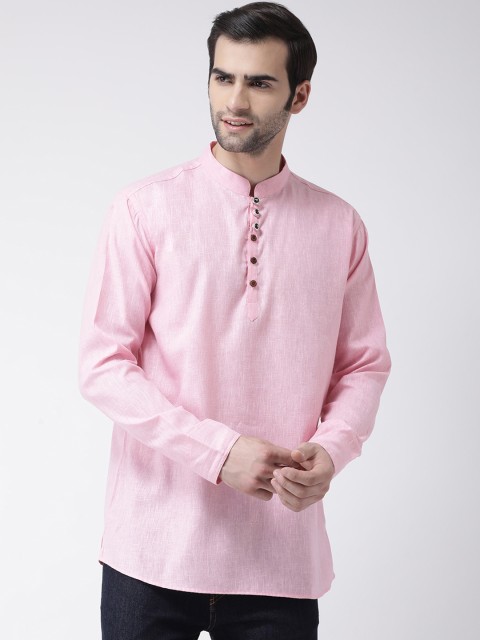 

SG LEMAN Men Pink Solid Straight Kurta