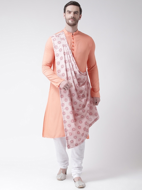 

DEYANN Men Peach-Coloured Printed Straight Kurta