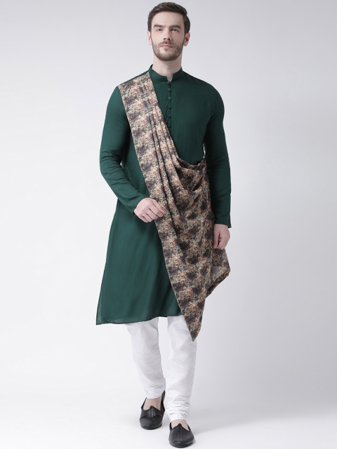 

DEYANN Men Green & Brown Printed Straight Kurta With Attached Drape