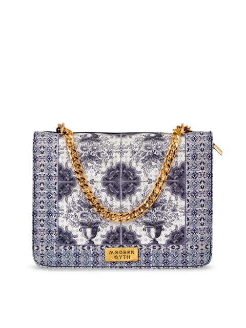 MODERN MYTH Blue & White Printed Sling Bag