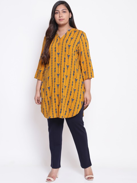 

Amydus Women Mustard Yellow & Blue Printed Tunic