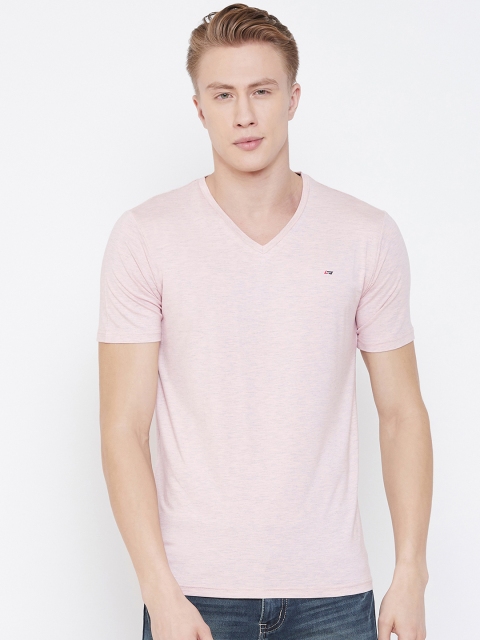 

NEVA Men Pink Solid V-Neck T-shirt