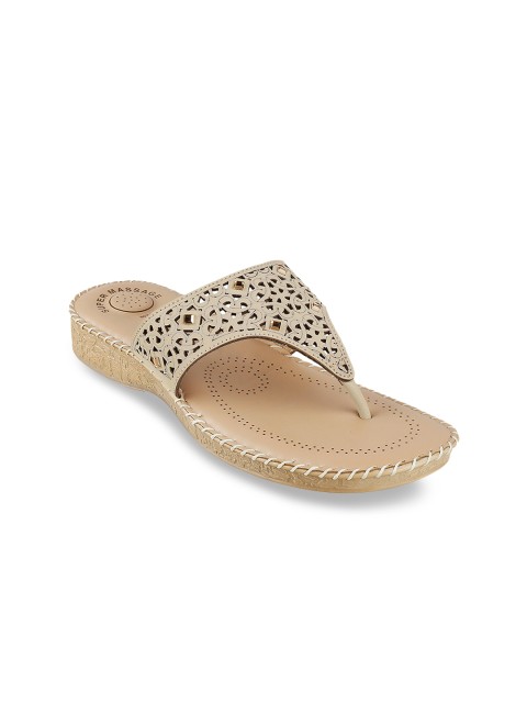 

WALKWAY Women Beige Solid Open Toe Flats