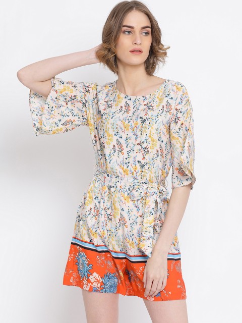 

Oxolloxo Women White & Yellow Printed Playsuit