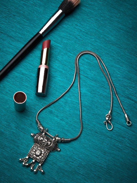 

Intricately Crafted Motifs Embellished Oxidized Tribal Jewellery Fashion Necklace, Silver