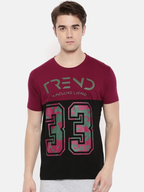 

Masculino Latino Men Maroon & Black Colourblocked Round Neck T-shirt