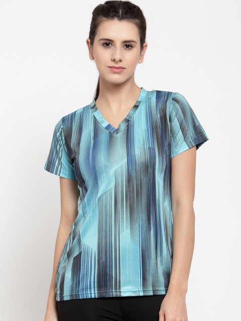 

Boston Club Women Blue & Black Striped V-Neck T-shirt