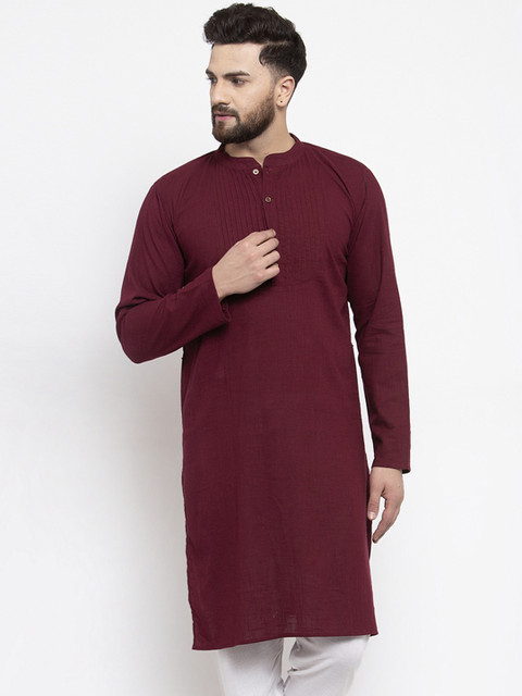 

Jompers Men Burgundy Solid Straight Kurta