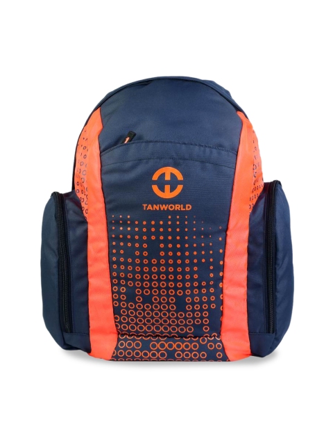 

TAN WORLD Unisex Navy Blue & Orange Colourblocked Laptop Backpack