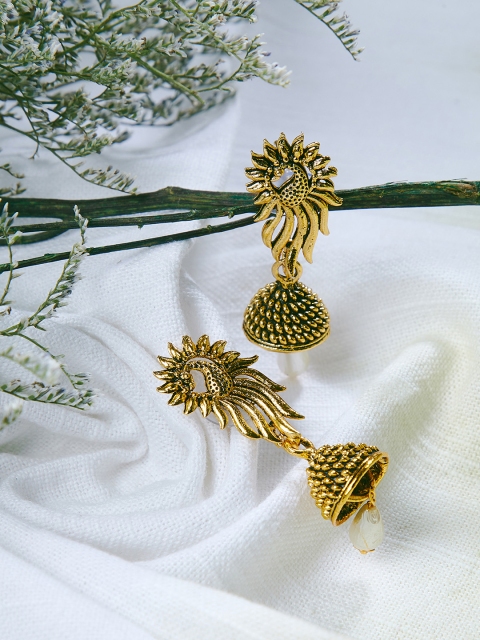 

ZeroKaata Gold-Toned Handcrafted Peacock Shaped Jhumkas