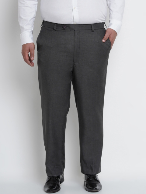 

John Pride Plus Size Men Grey Regular Fit Solid Trousers