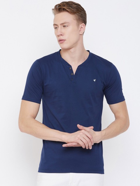 

NEVA Men Blue Solid Mandarin Collar T-shirt