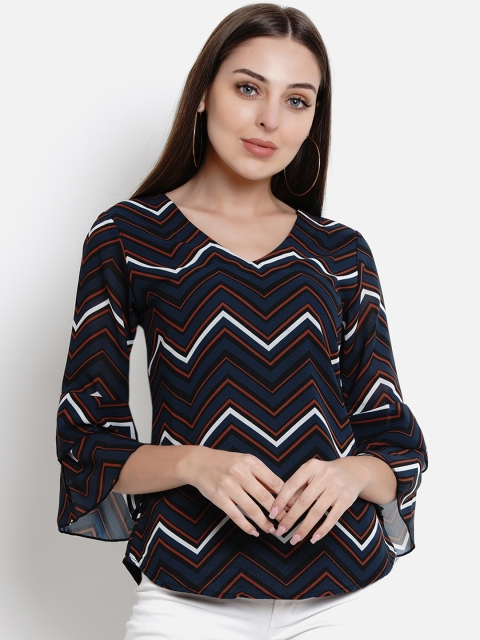 

Lady Stark Women Navy Blue & Brown Striped Top