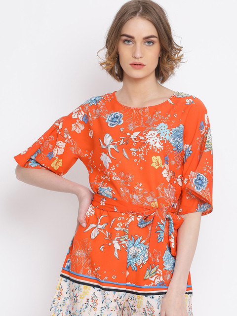 

Oxolloxo Women Orange & Blue Printed Basic Jumpsuit