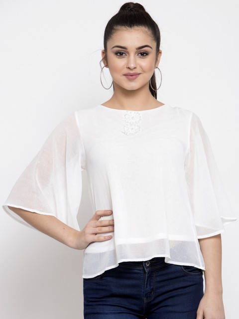 

Global Republic Women White Embellished A-Line Top