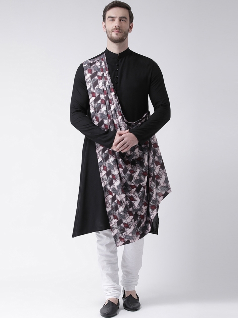 

DEYANN Men Black & Pink Solid Straight Asymmetric Kurta With Attached Drape