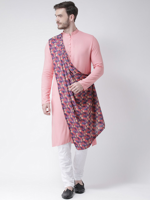 

DEYANN Men Pink Printed Straight Kurta