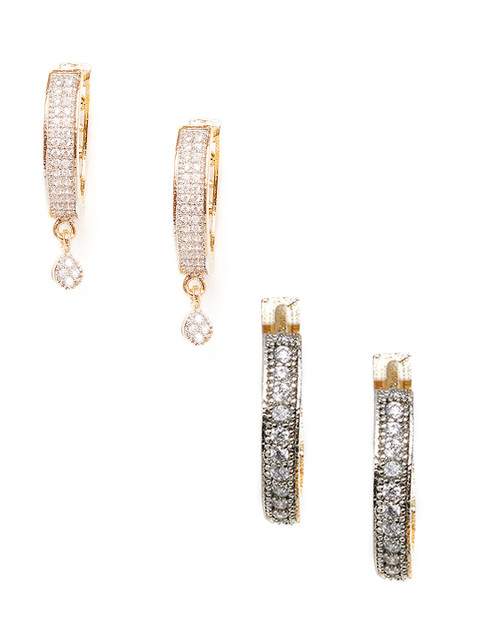 

ZeroKaata Set of 2 Gold-Toned & Silver-Toned Circular Hoop Earrings
