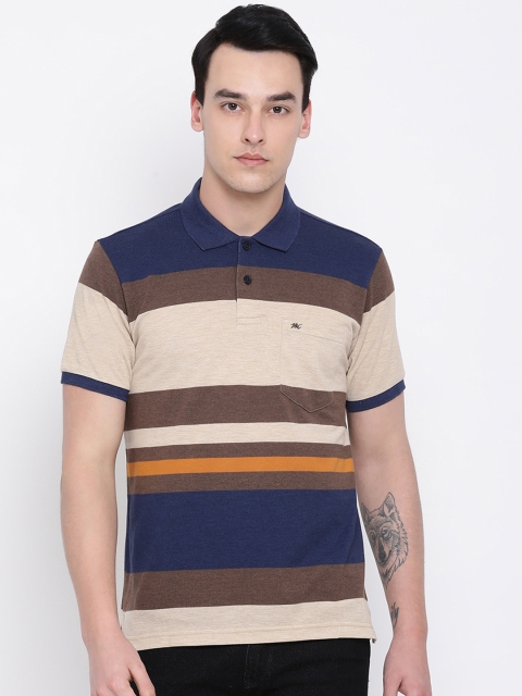 

Monte Carlo Men Navy Blue & Beige Striped Polo Collar T-shirt