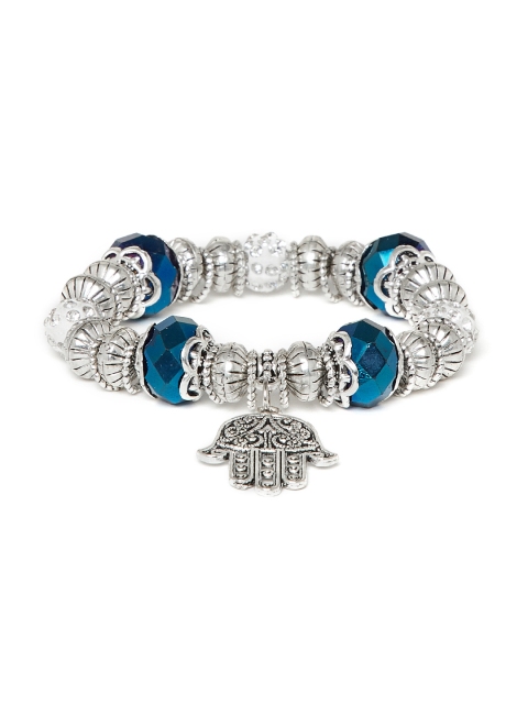 

ZeroKaata Silver-Toned Beaded Hands of Allah Charm Bracelet