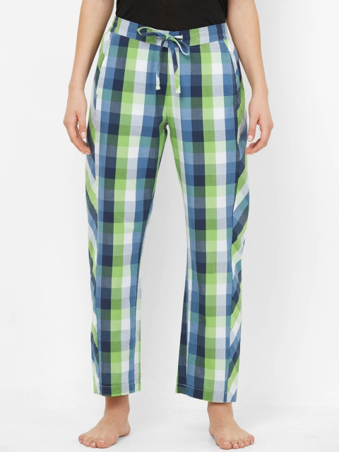 

Mystere Paris Women Green & Blue Checked Lounge Pants