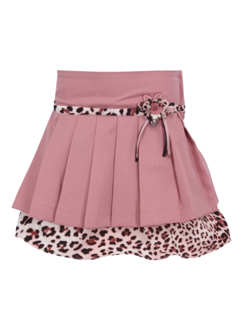 

CUTECUMBER Girls Pink & Beige Cheetah Skin Printed Knee-Length Pleated A-Line Skirt
