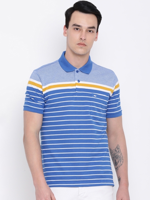 

Monte Carlo Men Blue & White Striped Polo Collar T-shirt