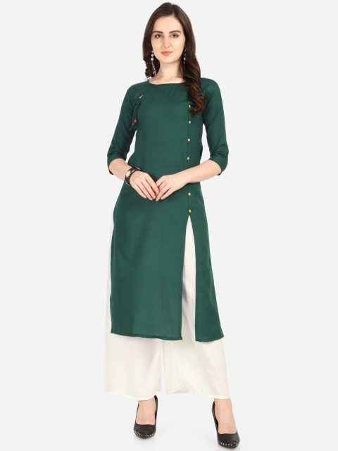 

Silk Bazar Women Green & White Solid Kurta with Palazzos