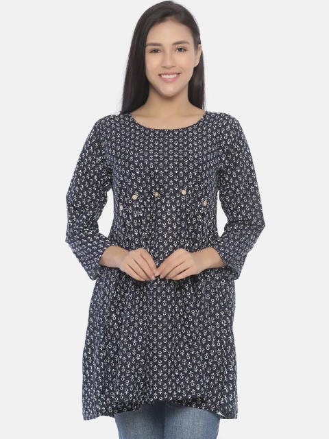 

Resha Women Black Block Printed Handloom A-Line Kurti