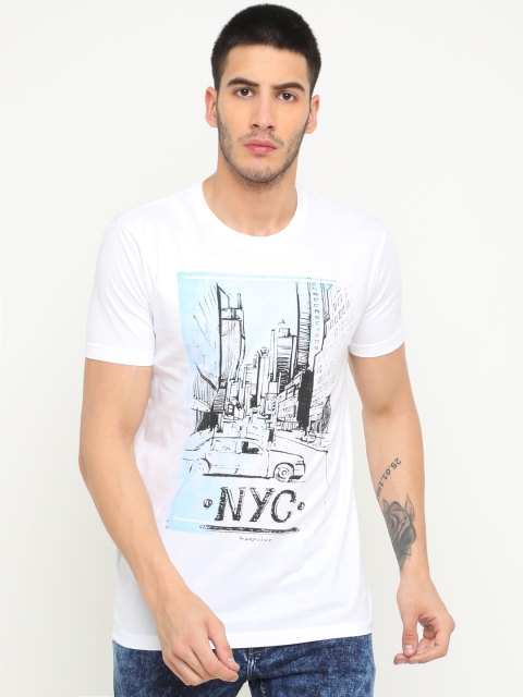 

Masculino Latino Men White Printed Round Neck Pure Cotton T-shirt