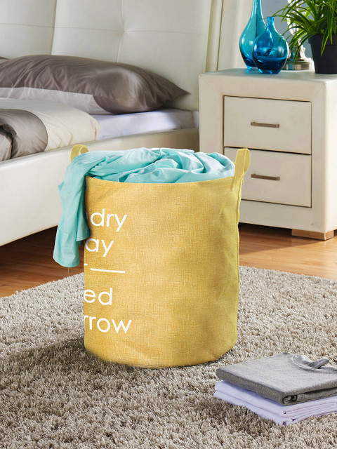 

Story@home Yellow Printed Super Large Premium Coating Foldable Round Laundry Bag with Carry Handle
