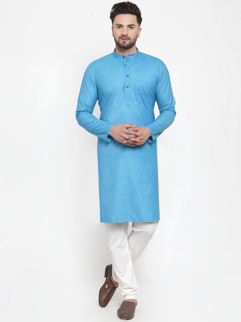 

Jompers Men Turquoise Blue & White Solid Kurta with Churidar